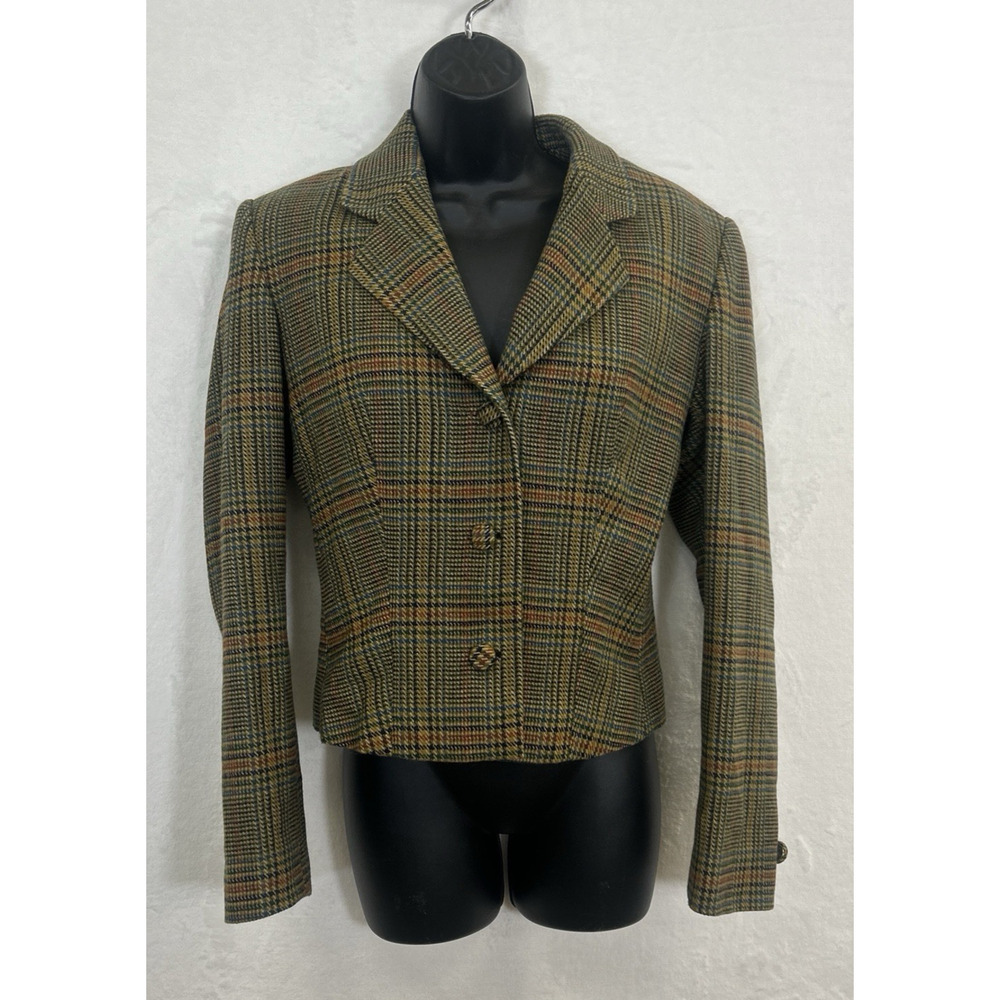 Vintage Fitted Blazer Jacket Womens Brown Tweed Wool Korea Benefits Charity